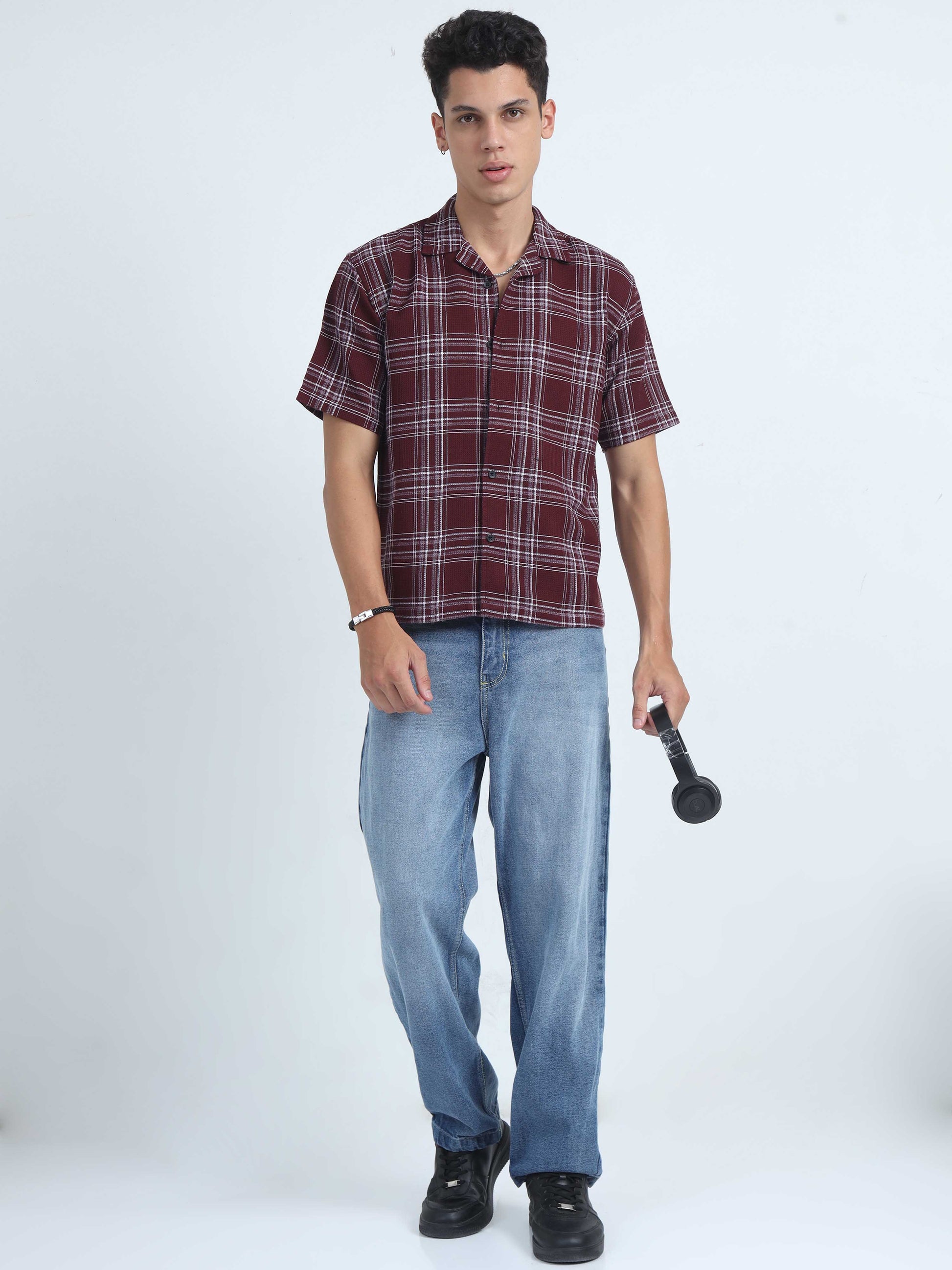 Jacquard Oversized Plaid Shirt For Mens