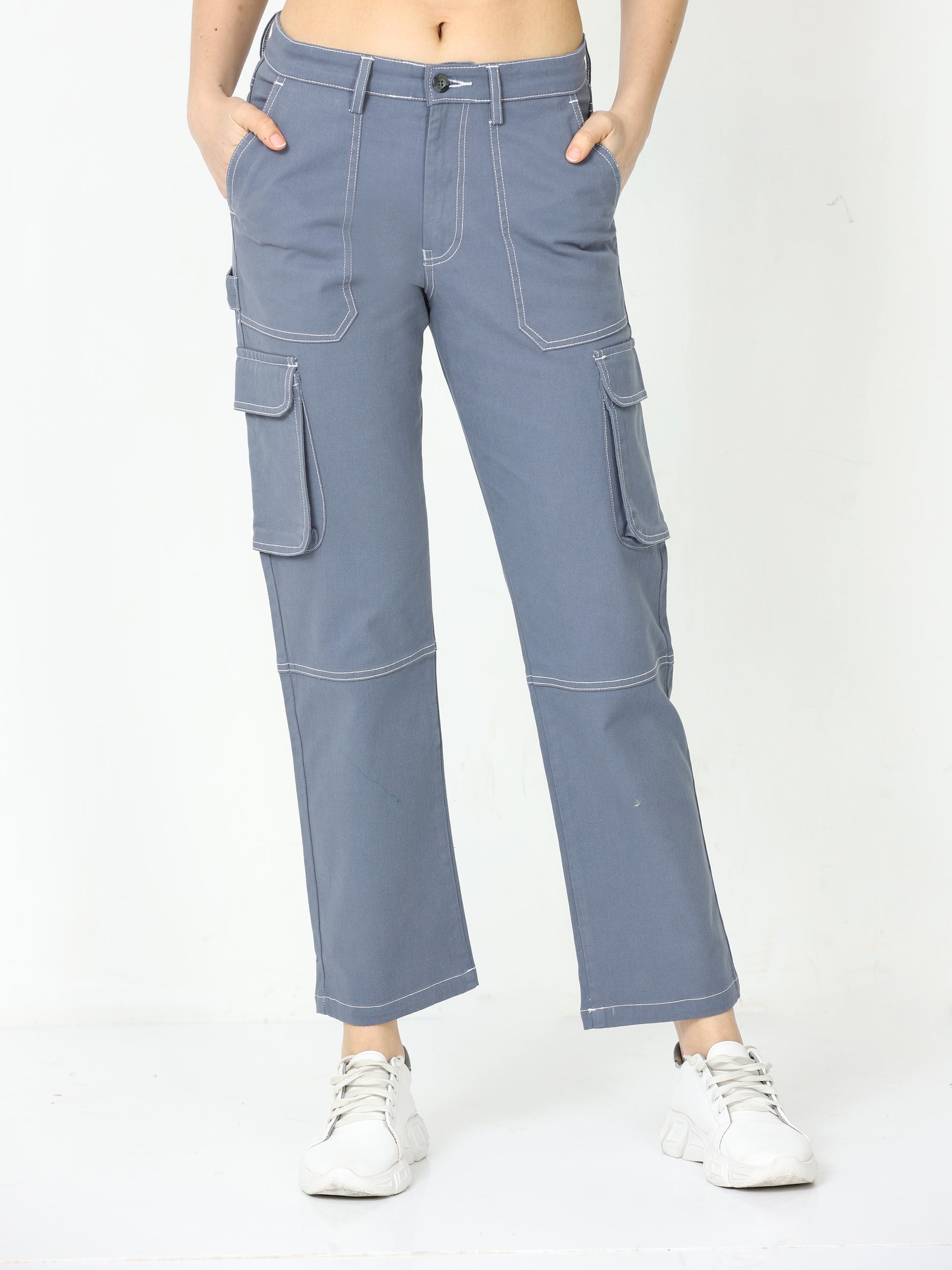 Classic Grey Cargo Pants For Women