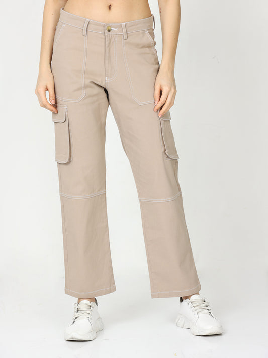 Classic Khakhi Cargo Trouser For Women