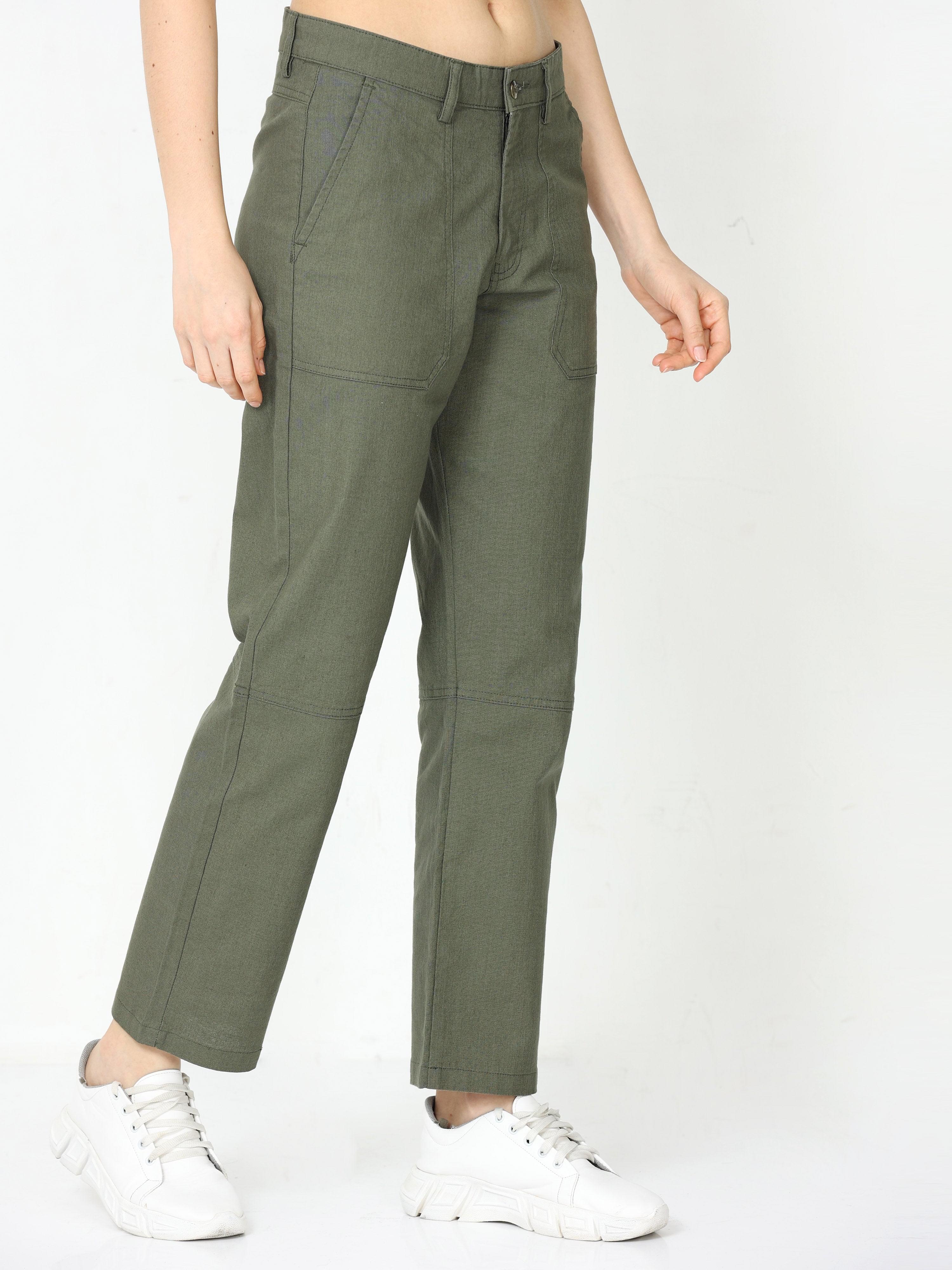 Women Cotton Linen Pants Fashion Solid Color Elastic Waist Loose Straight  Pants | eBay