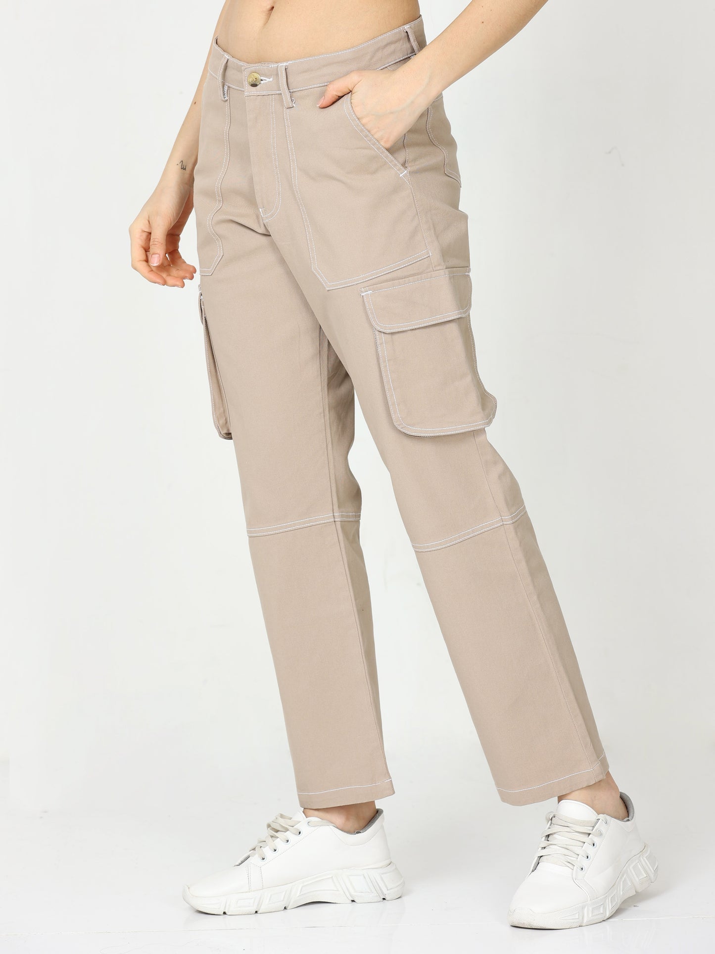 Classic Khaki Cargo Trouser For Women