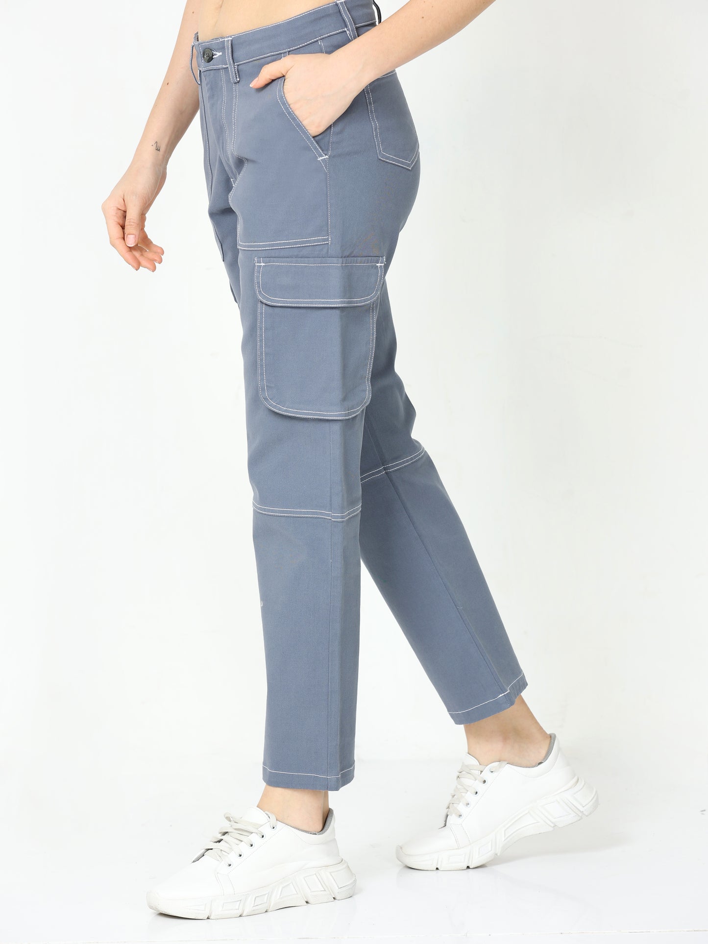 Classic Grey Cargo Pants For Women