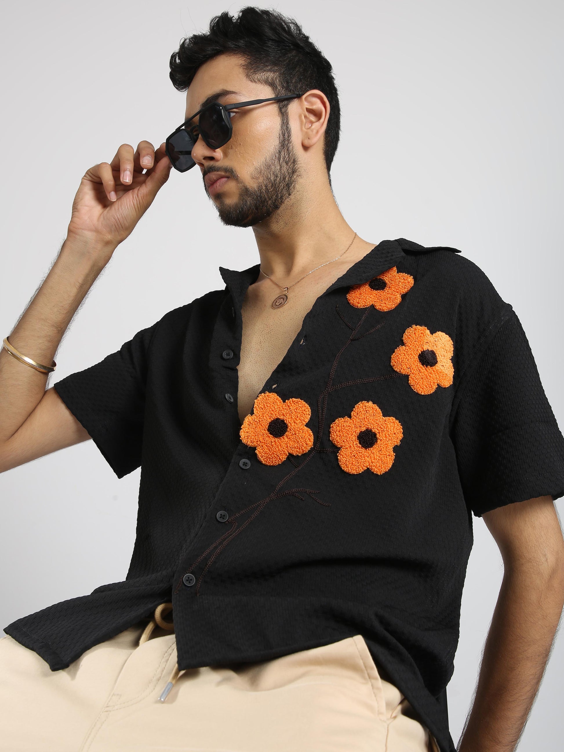 Sunflower Black Baggy Shirt For Men