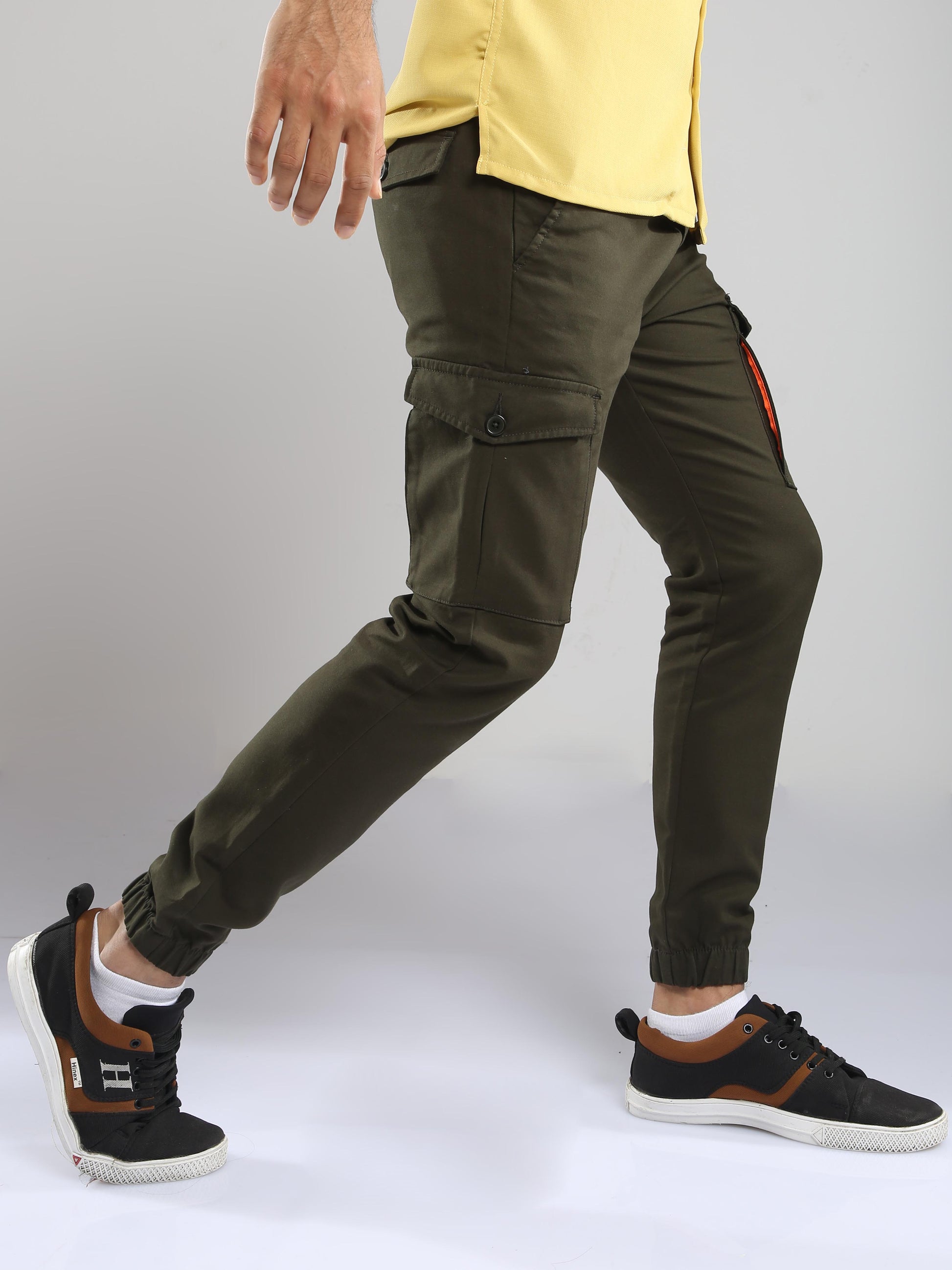 Olive Casual Utility Jogger Pants For Men