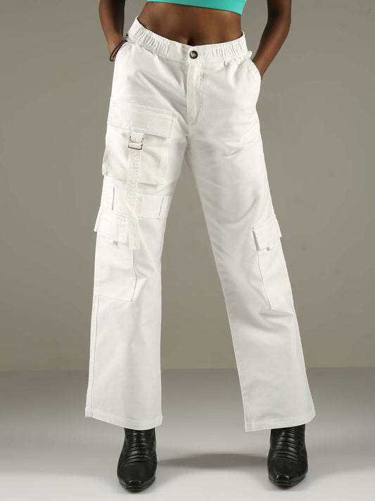 White Baggy Cargo Pants For Women