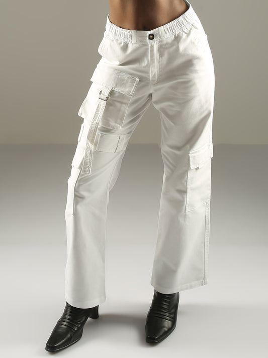 White Baggy Cargo Pants for Women
