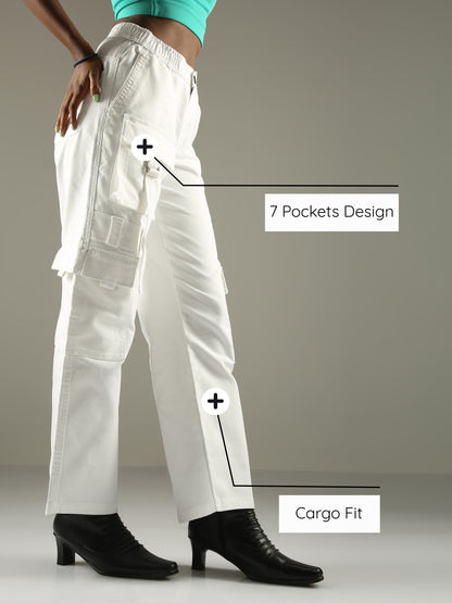 White Baggy Cargo Pants for Women