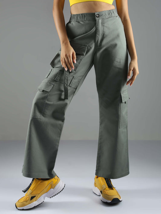 Olive Green Baggy Cargo Trousers For Womens