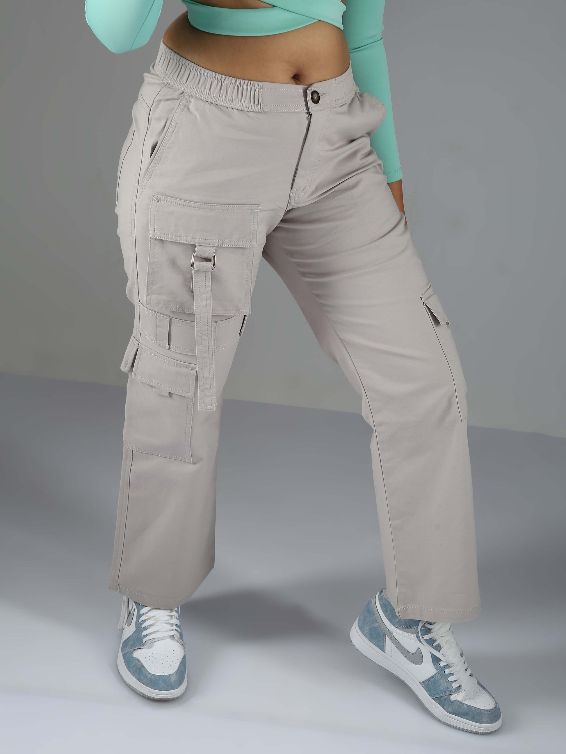 Light Grey Loose Cargo Pants For Womens