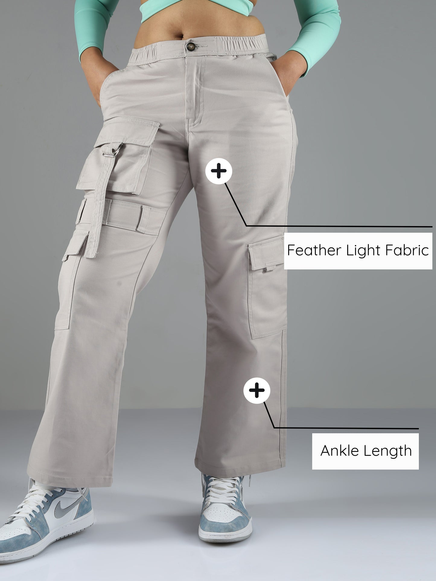 Light Grey Baggy Cargo Pants for Women