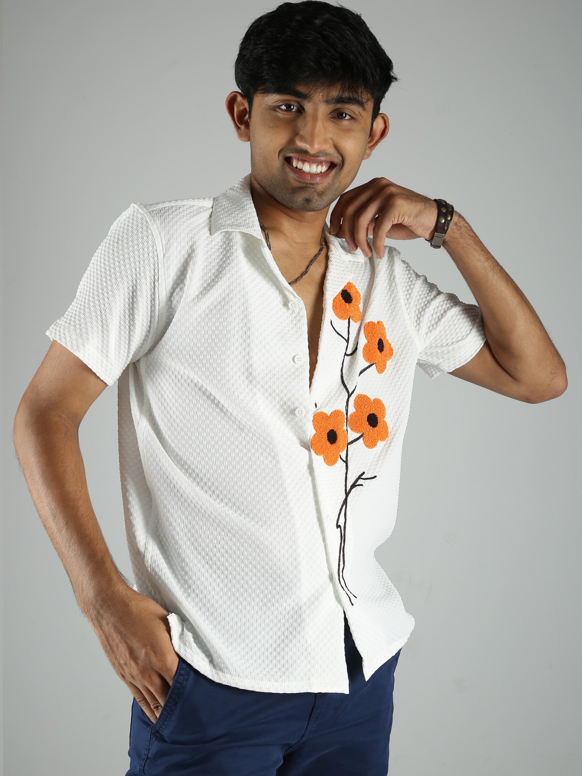 White Sunflower Baggy Shirt For Men