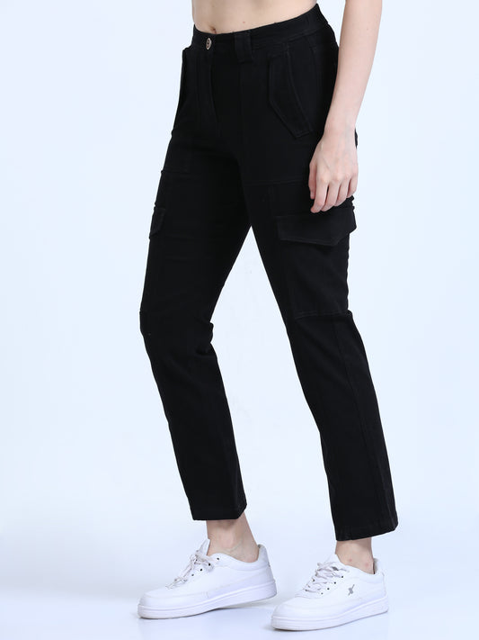 Black Bolsillo Cargo Pants For Women