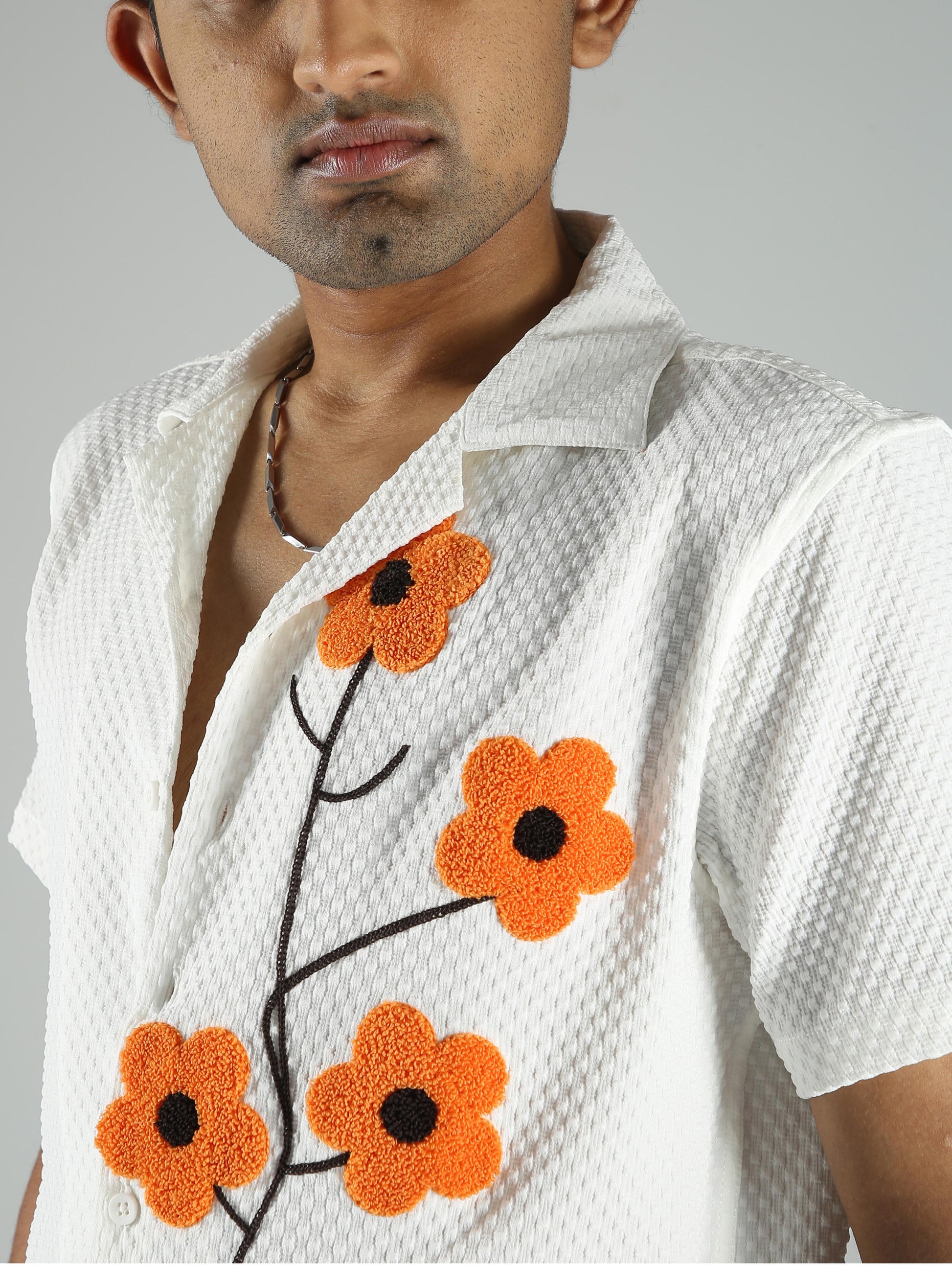 White Sunflower Baggy Shirt For Men