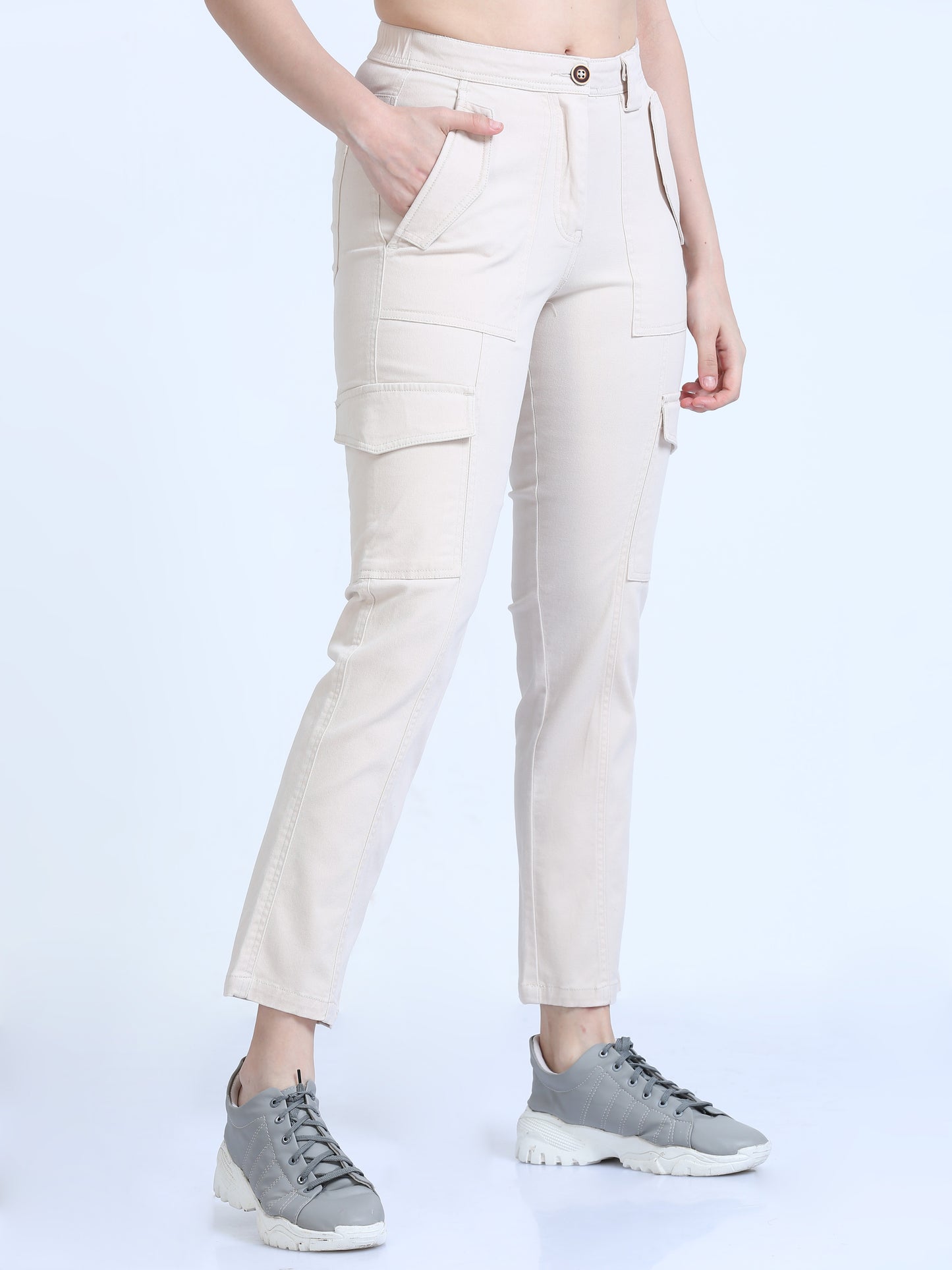 Cream Colour Cargo Pants for Women