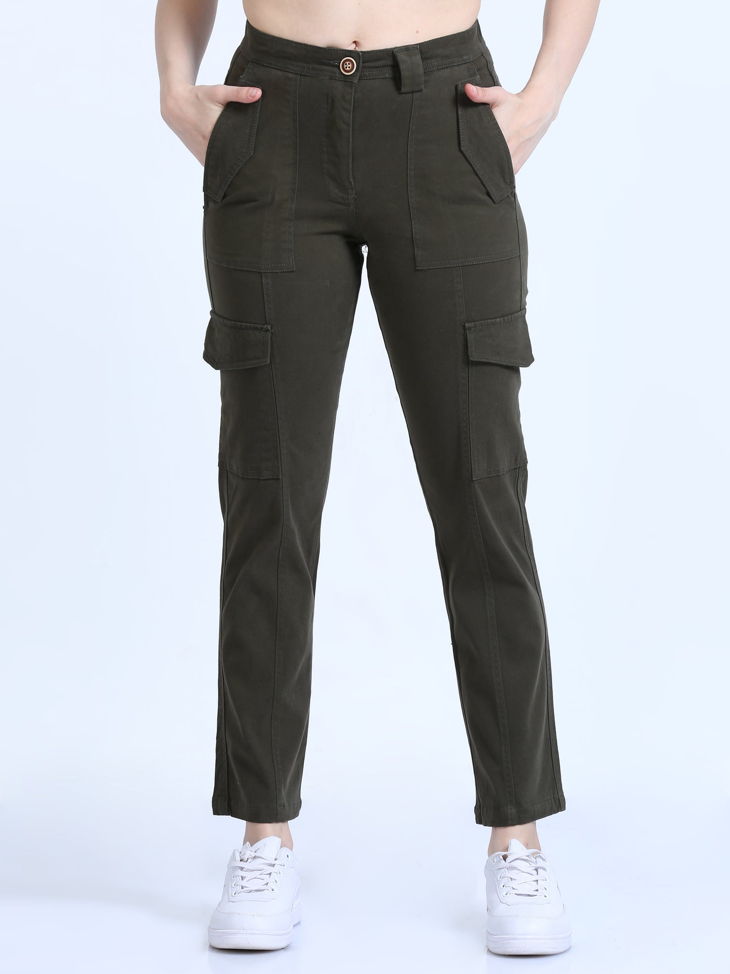 Green Bolsillo Cargo Pants For Womens