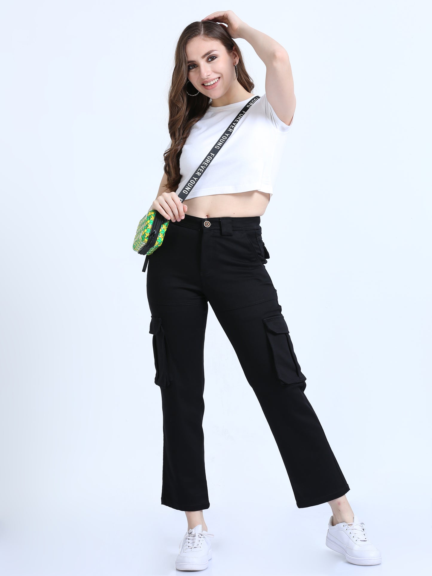 Black La Belle Cargo Pants For Women