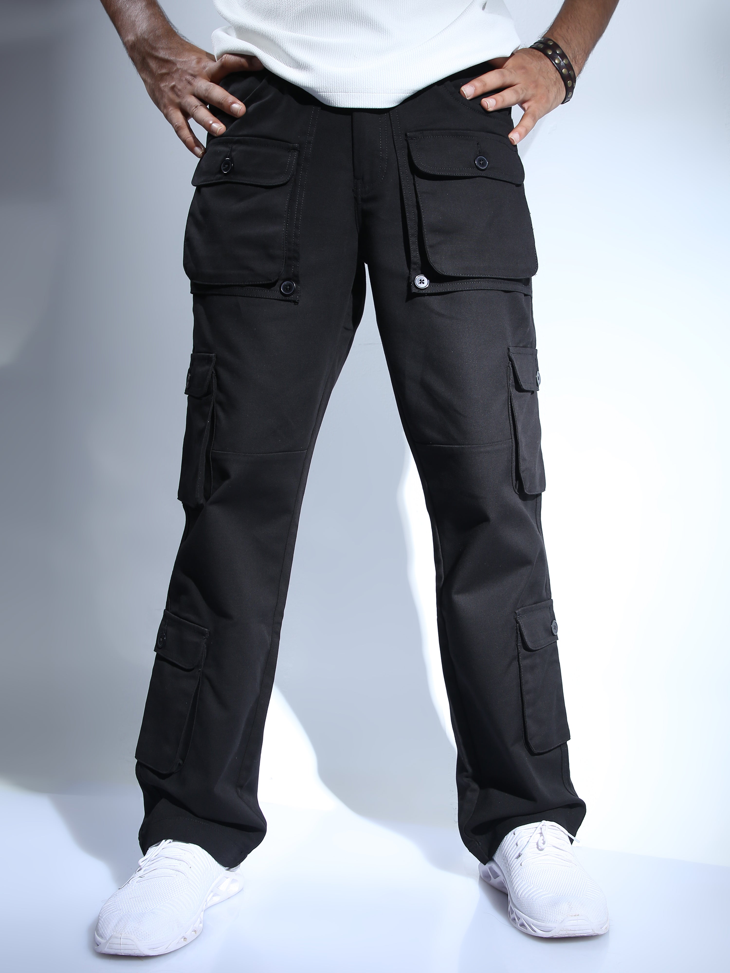 Men's Baggy Multi Pocket Acid Wash Cord Cargo Trouser | Boohoo UK