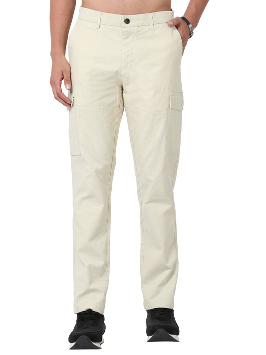 Cream Multi Pocket Cargo Pants for Men