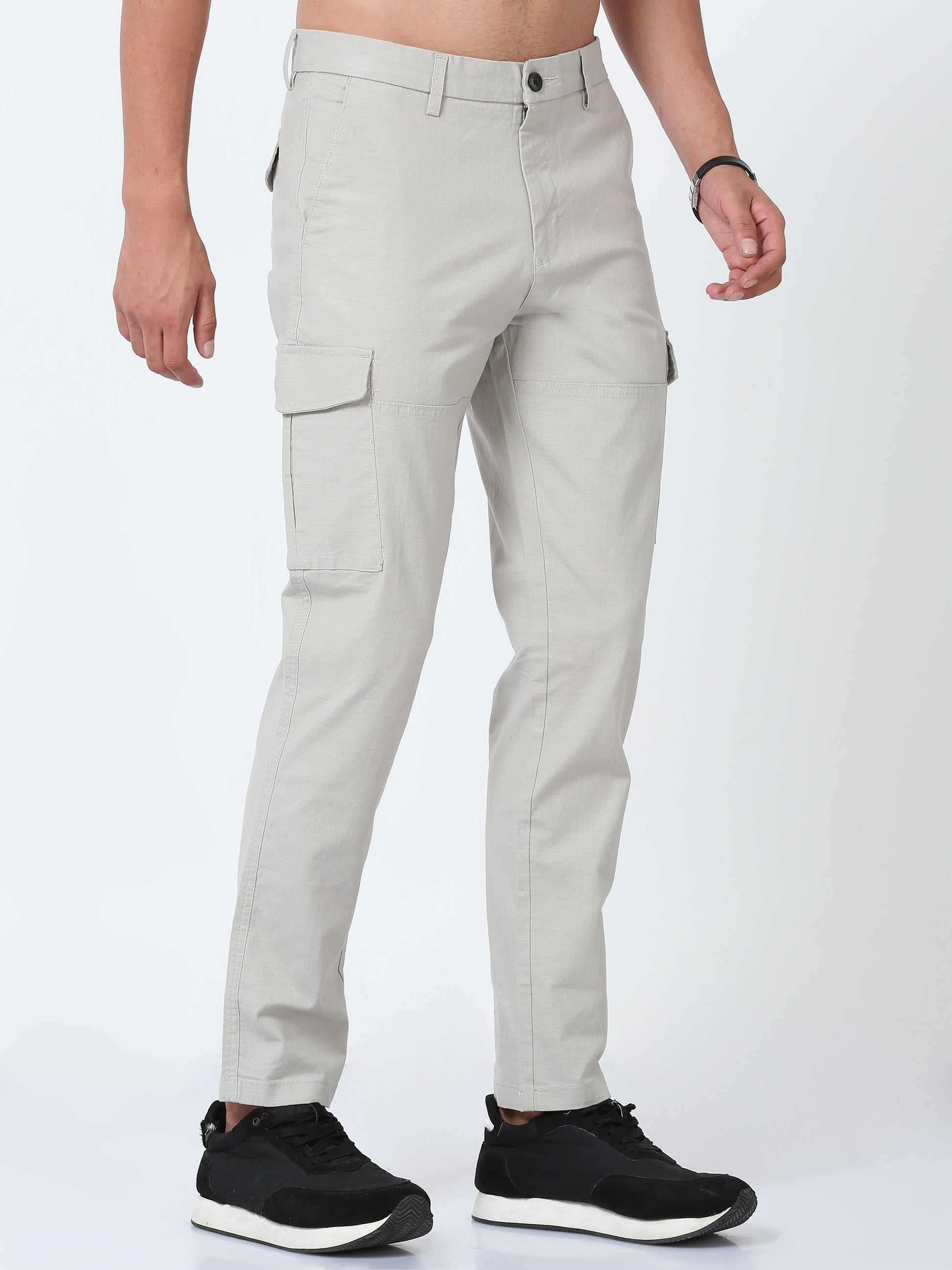 Stone Linen Cargo Pants For Men