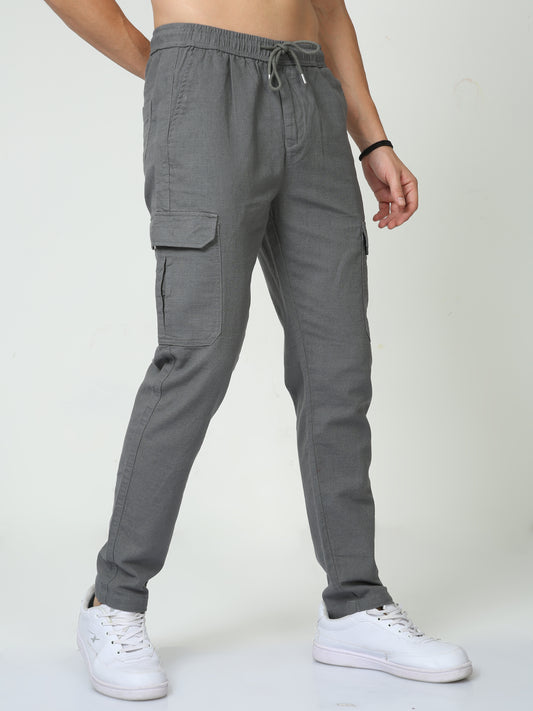 Grey Lazy Linen Pants For Men