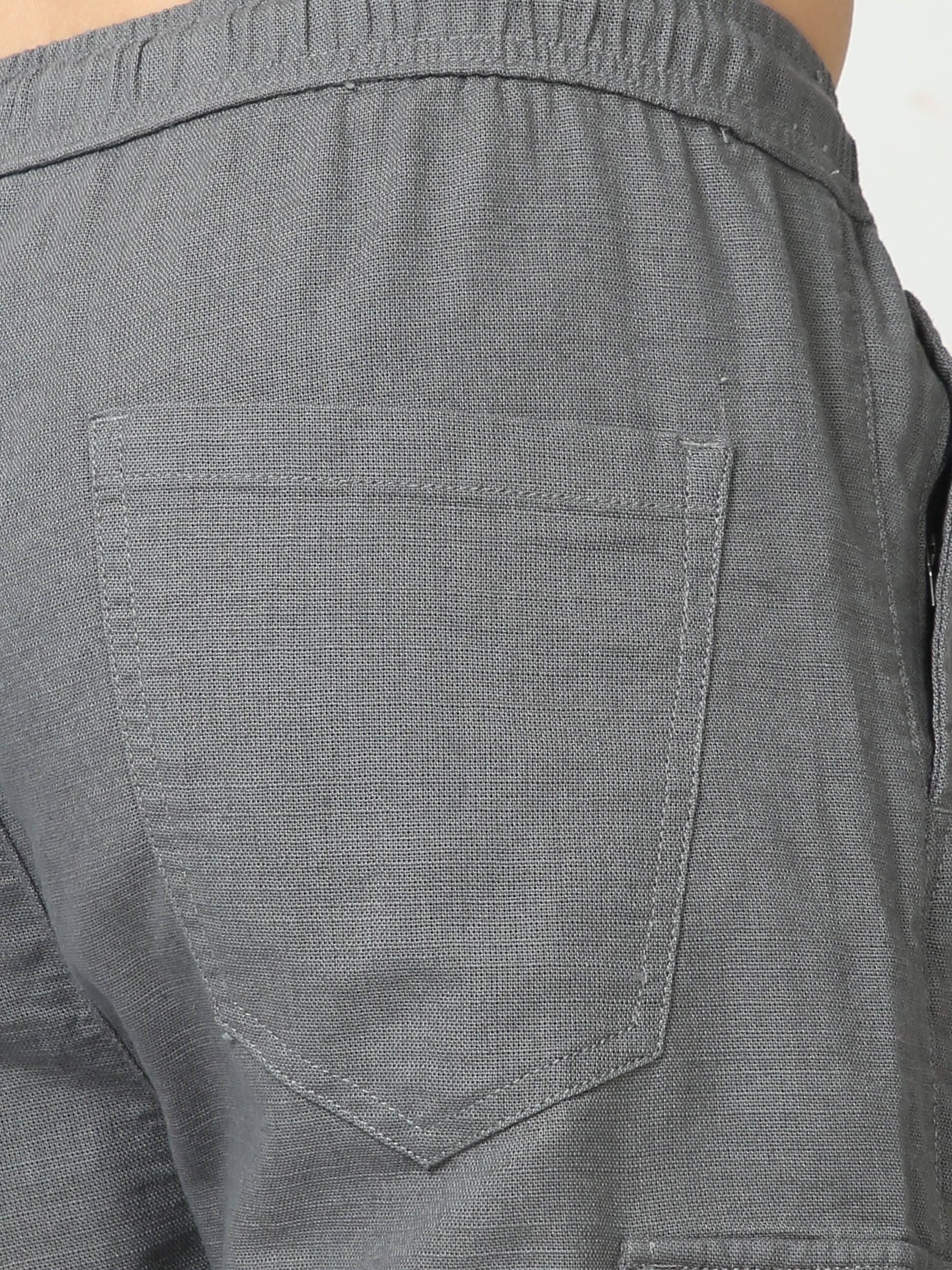 Grey Lazy Linen Pants For Men