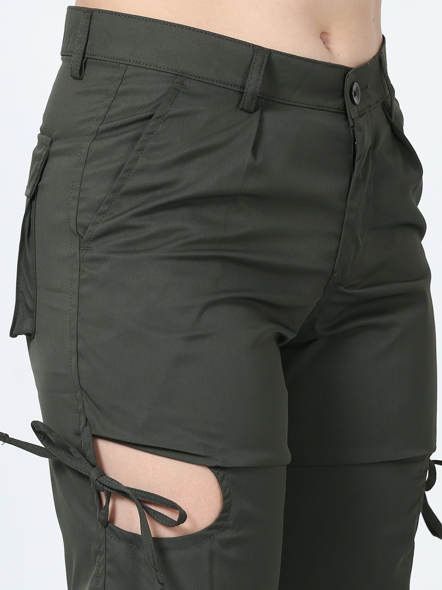 Olive Green Dual Pocket Cargo Pants For Womens