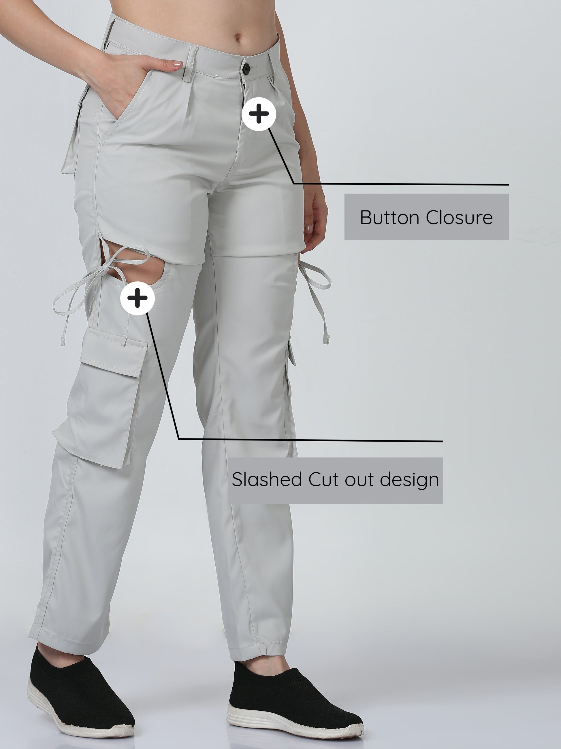 Women Dual Pocket Cream Cargo Pants