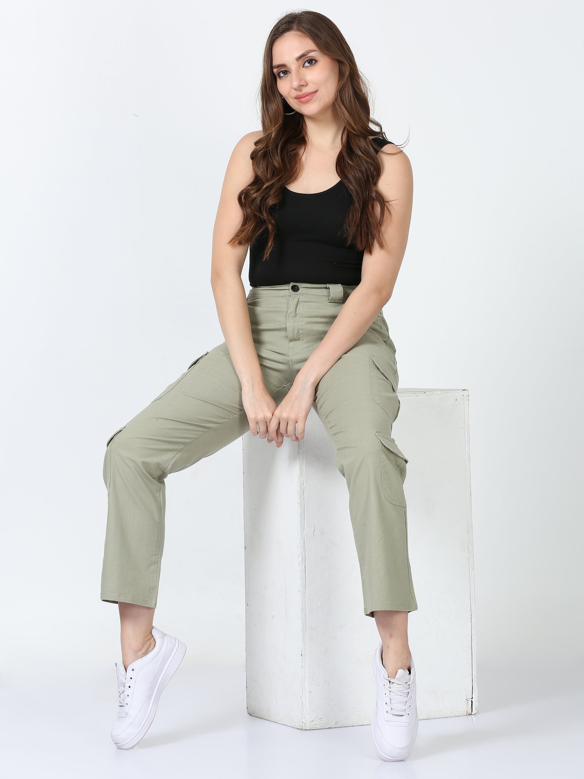 Fern Lazy Linen Cargo Trousers For Women