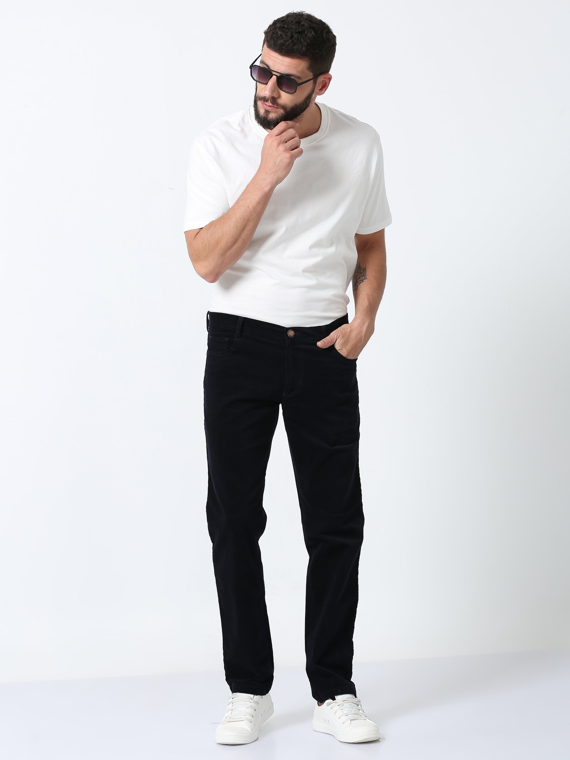 Navy Blue Corduroy Trousers For Mens