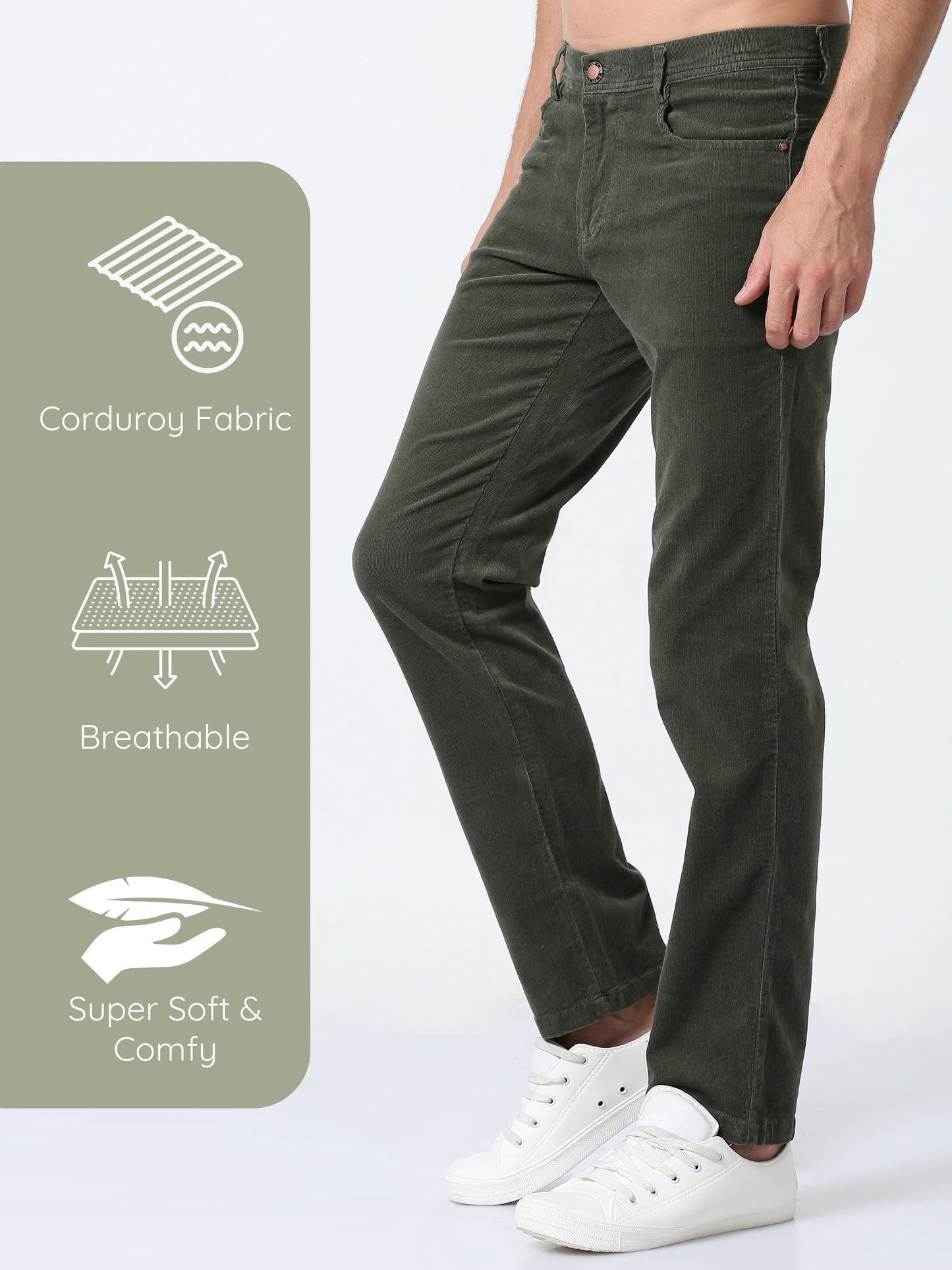 Corduroy Olive Green Trousers Mens