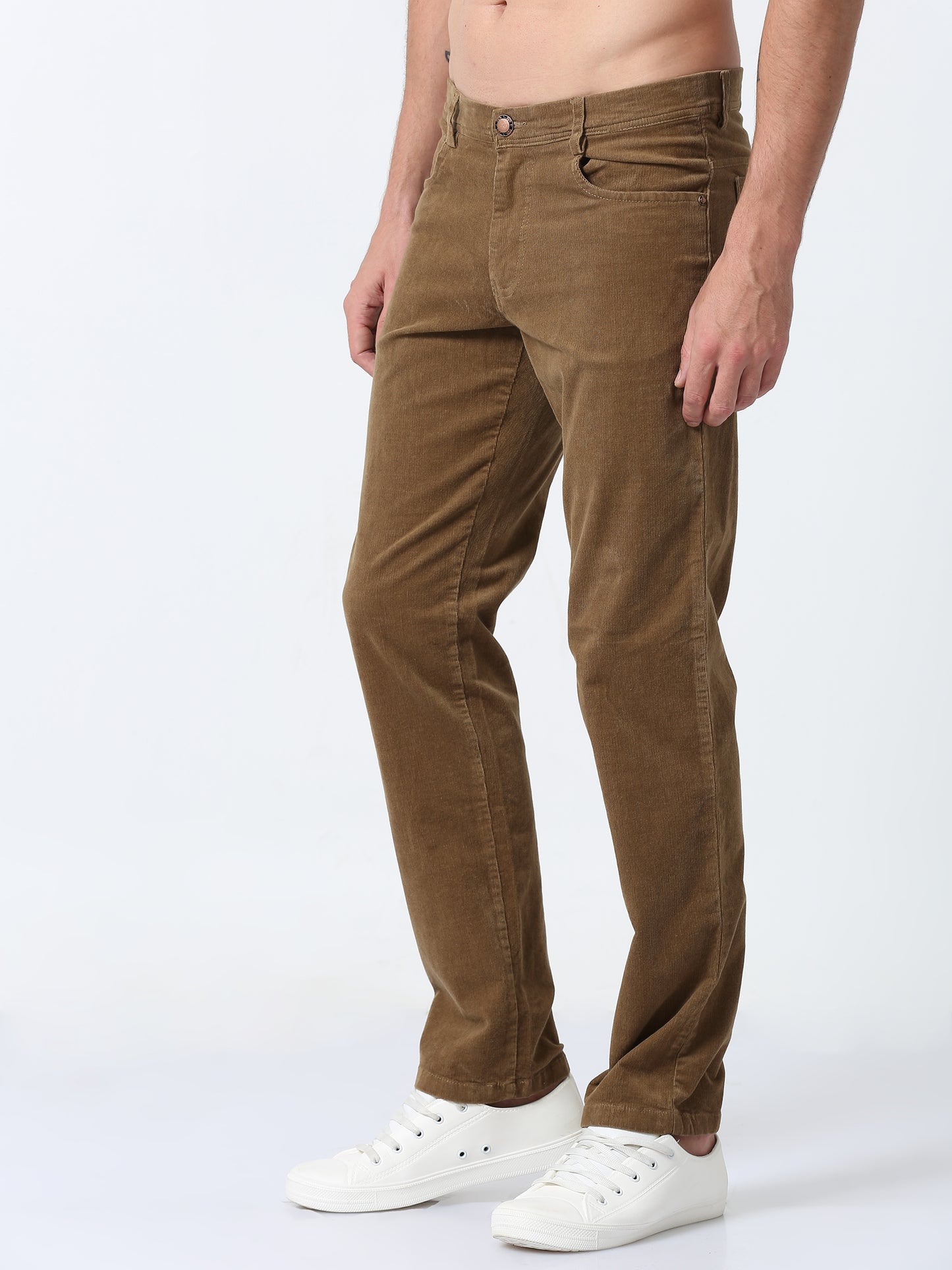 Khaki Corduroy Trousers For Mens