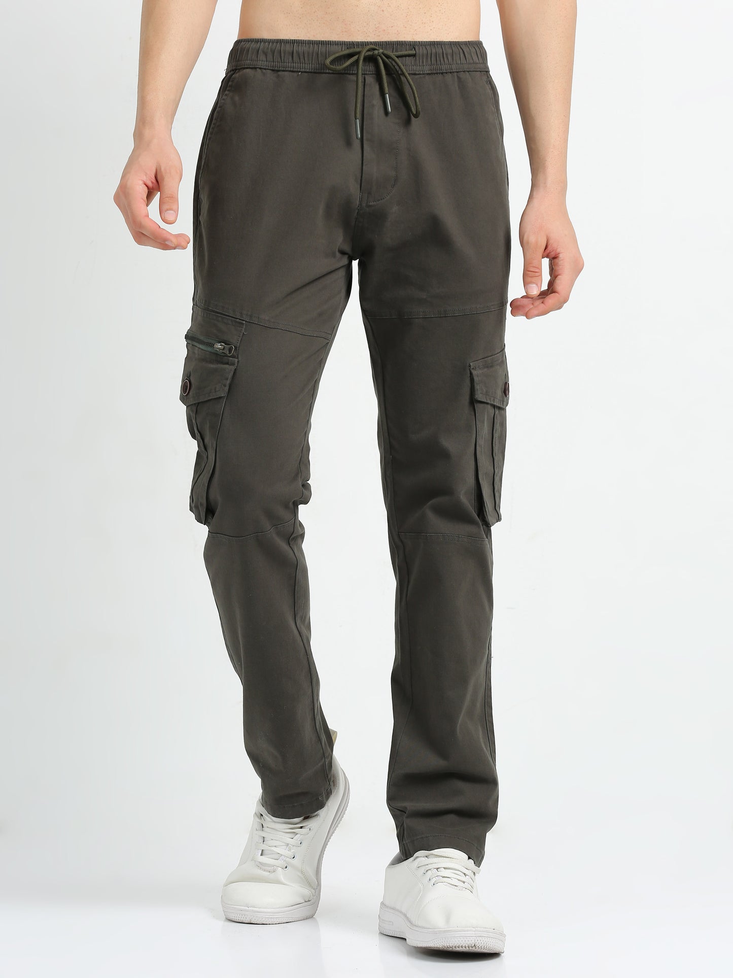 Zipper Olive Cargo Pants for Men