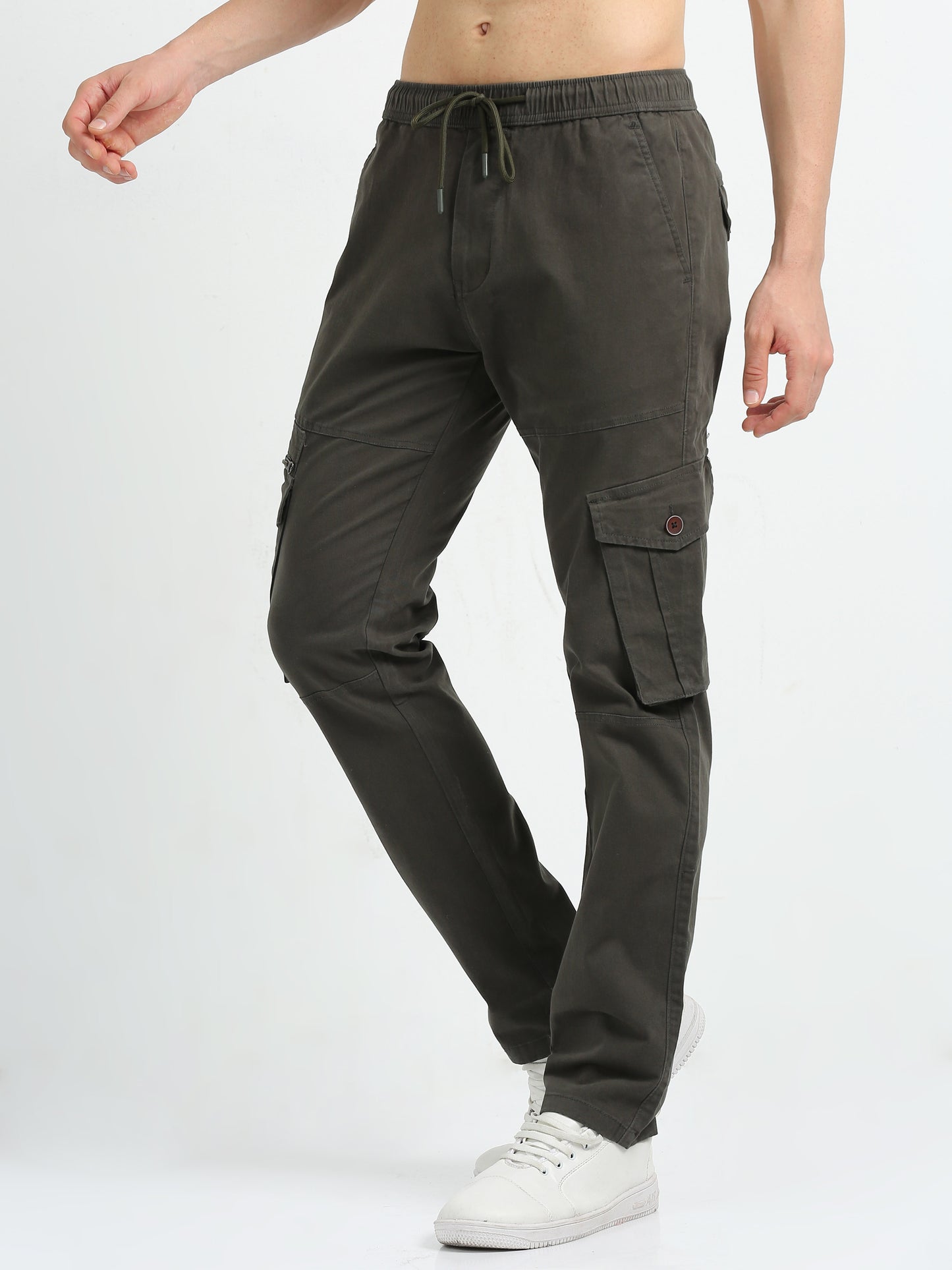 Zipper Olive Cargo Pants for Men