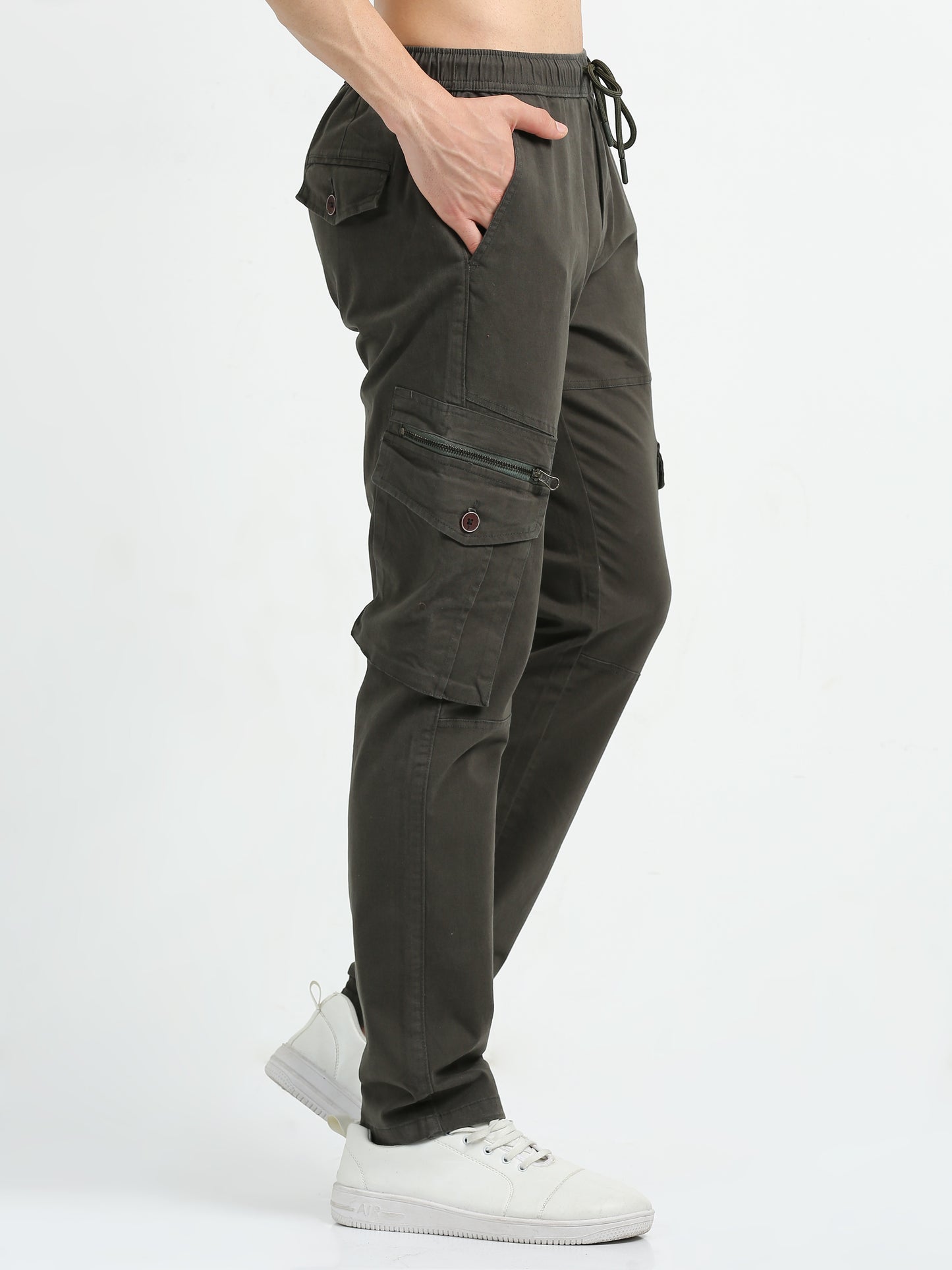 Zipper Olive Cargo Pants for Men