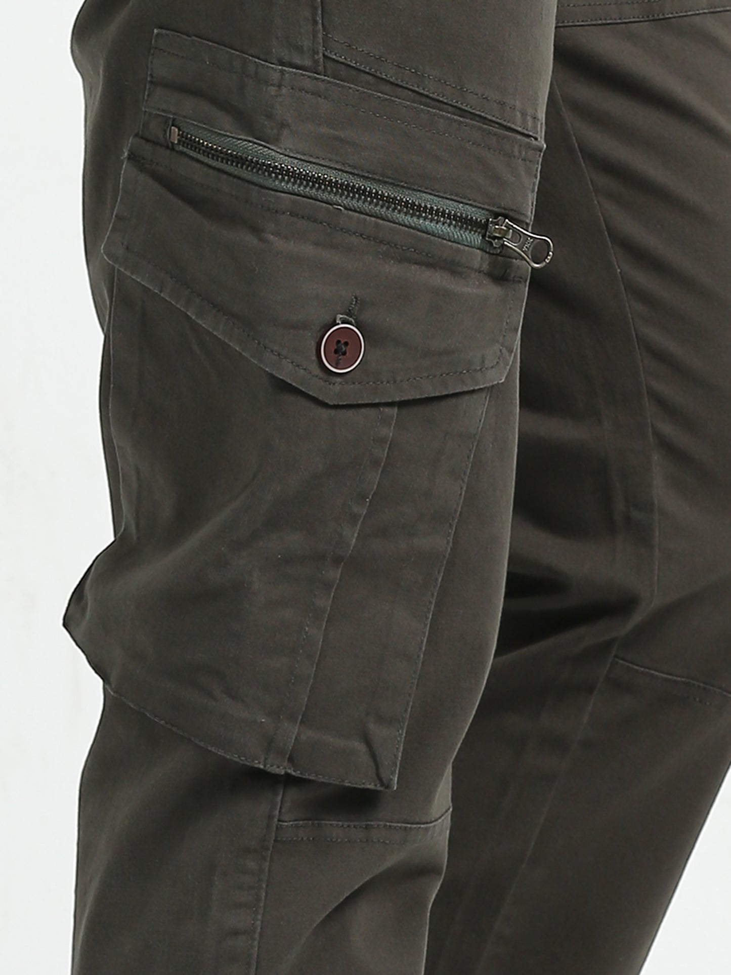 Zipper Olive Cargo Pants for Men