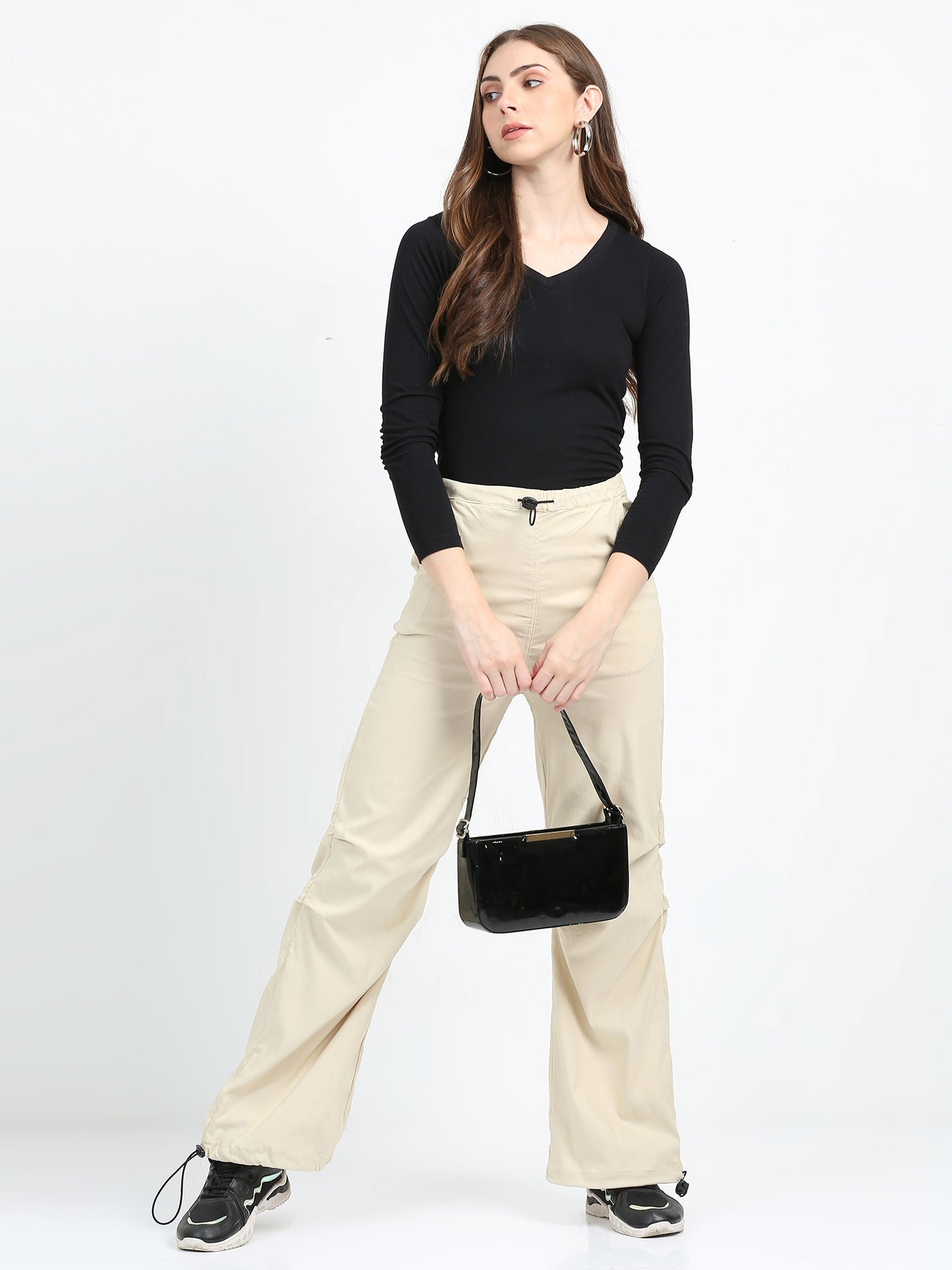 Beige Women Parachute Pants