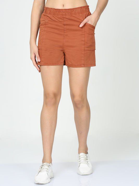 Rust Bun Hugger Cargo Women Shorts