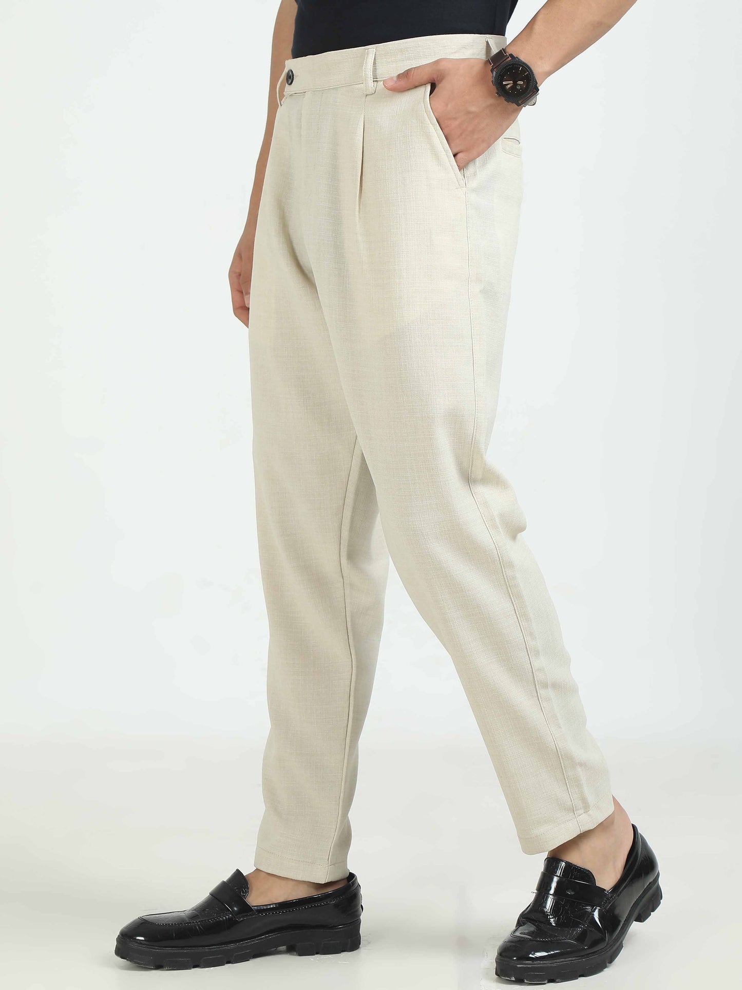 Beige Air Linen Trousers For Men