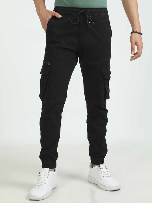 Black Zipper Cargo Pants For Men