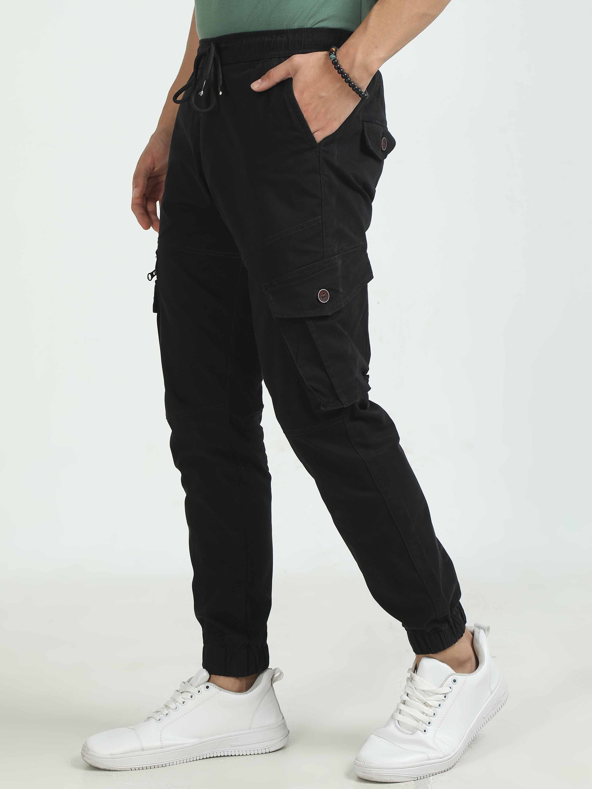 Black Zipper Cargo Pants For Men