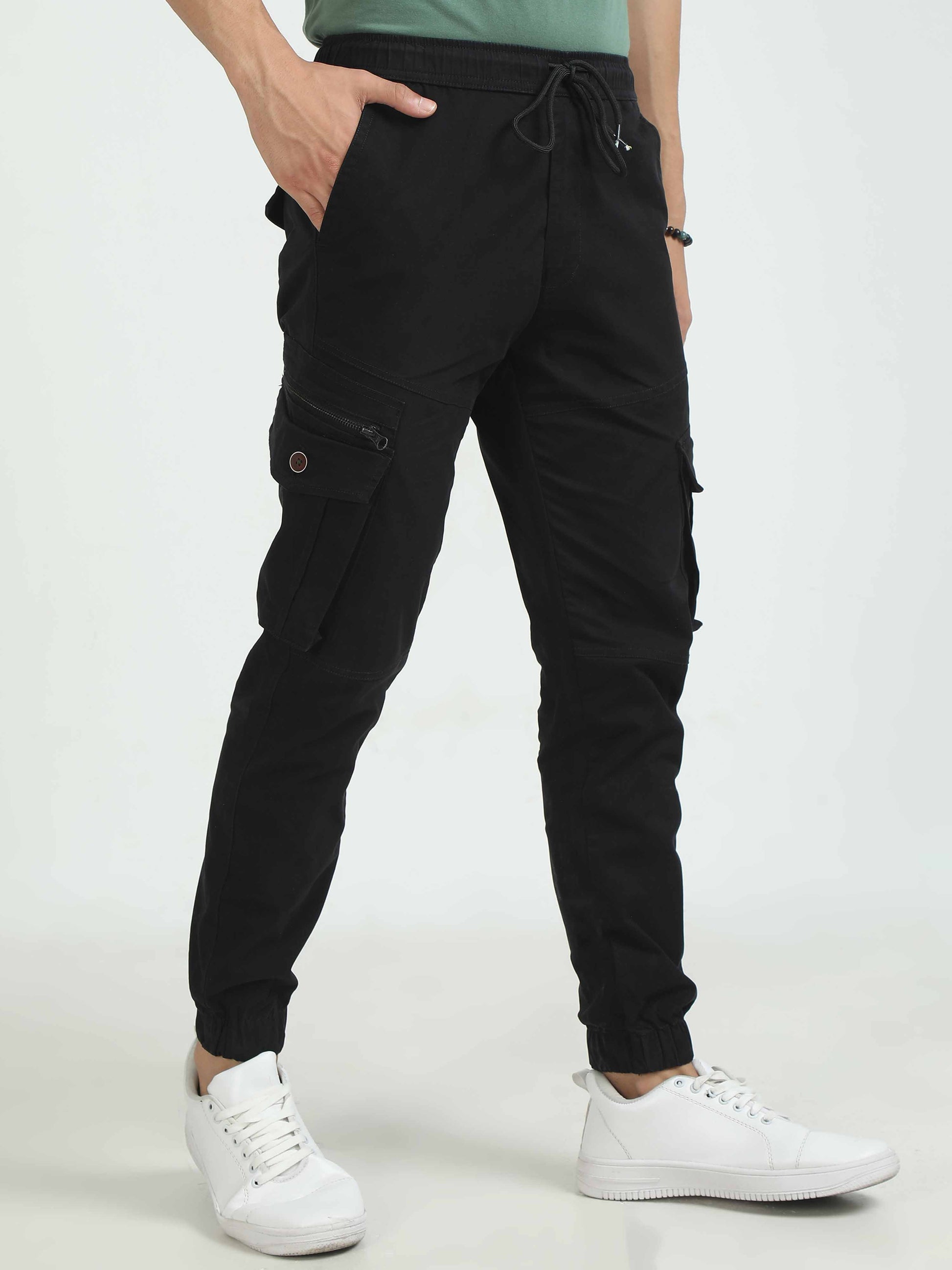 Black Zipper Cargo Pants For Men