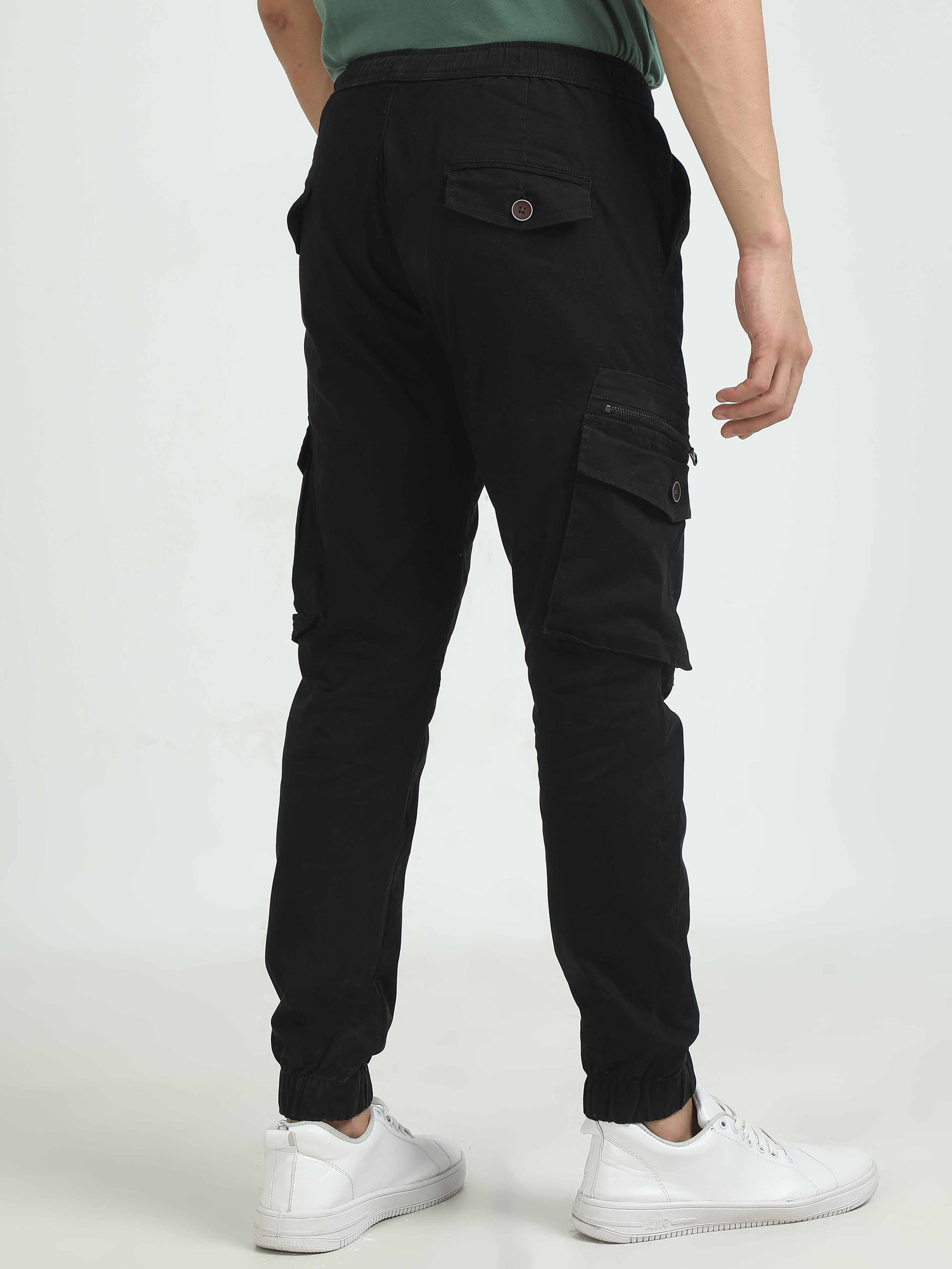 Black Zipper Cargo Pants For Men