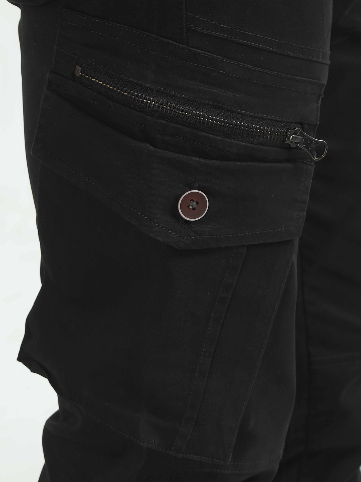 Black Zipper Cargo Pants For Men