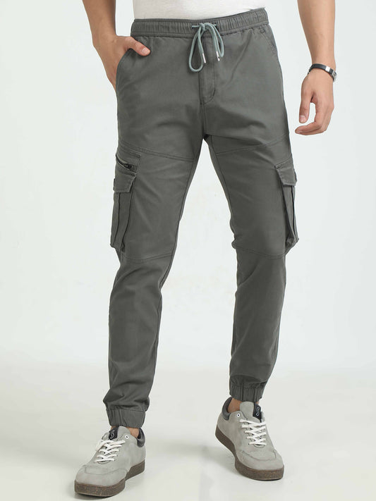 Grey Zipper Cargo Pants For Men