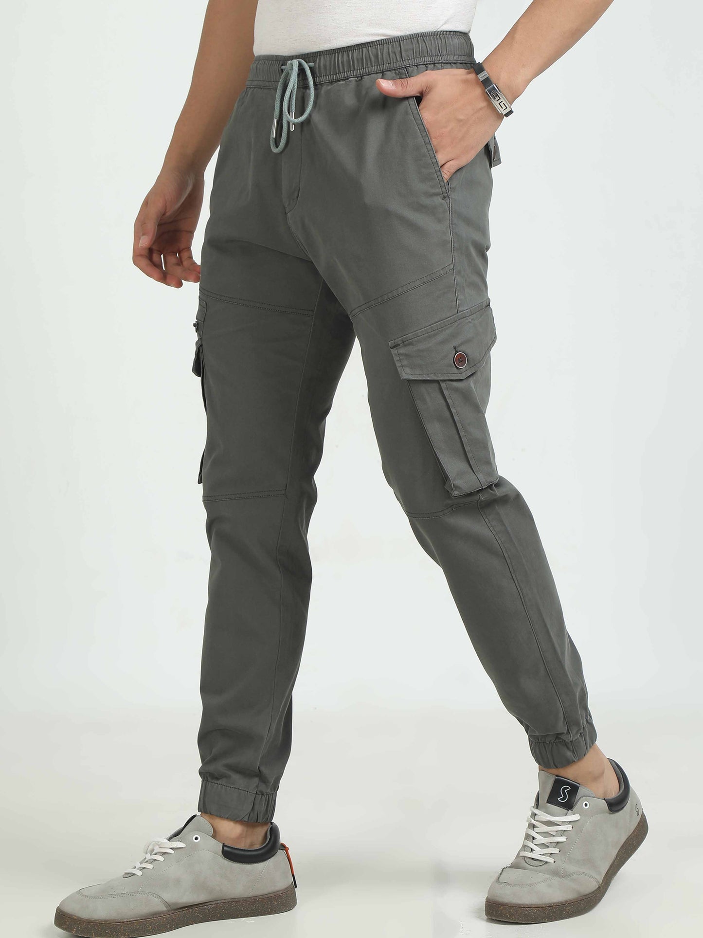 Grey Zipper Cargo Pants For Men