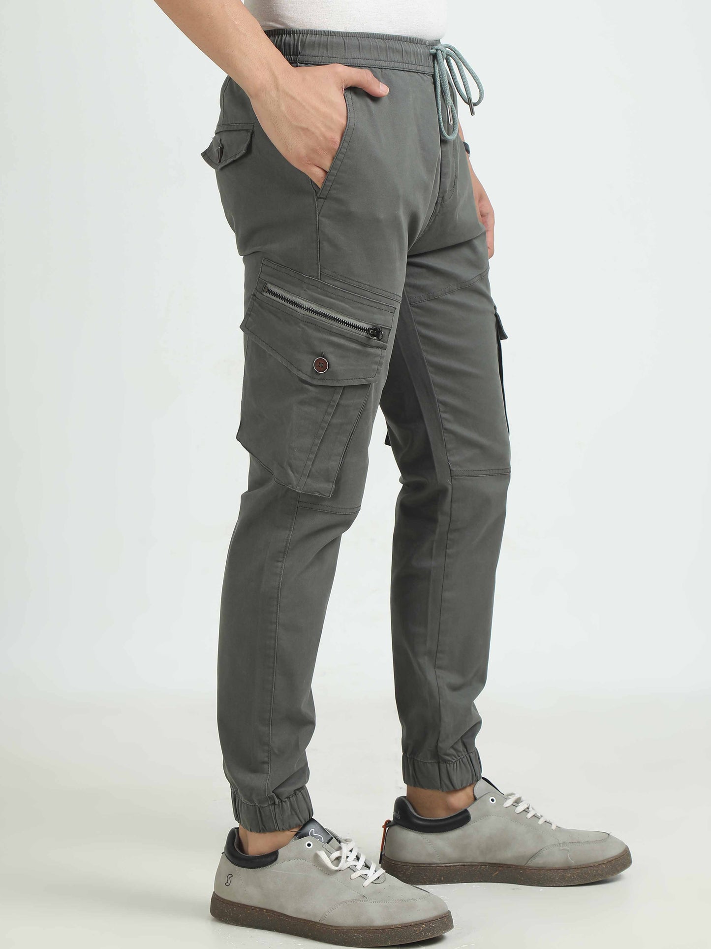 Grey Zipper Cargo Pants For Men