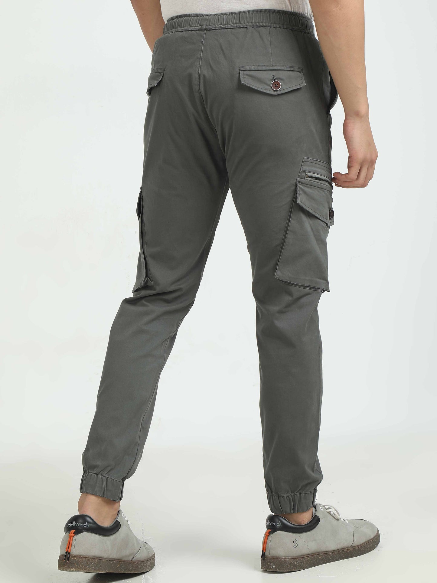 Grey Zipper Cargo Pants For Men