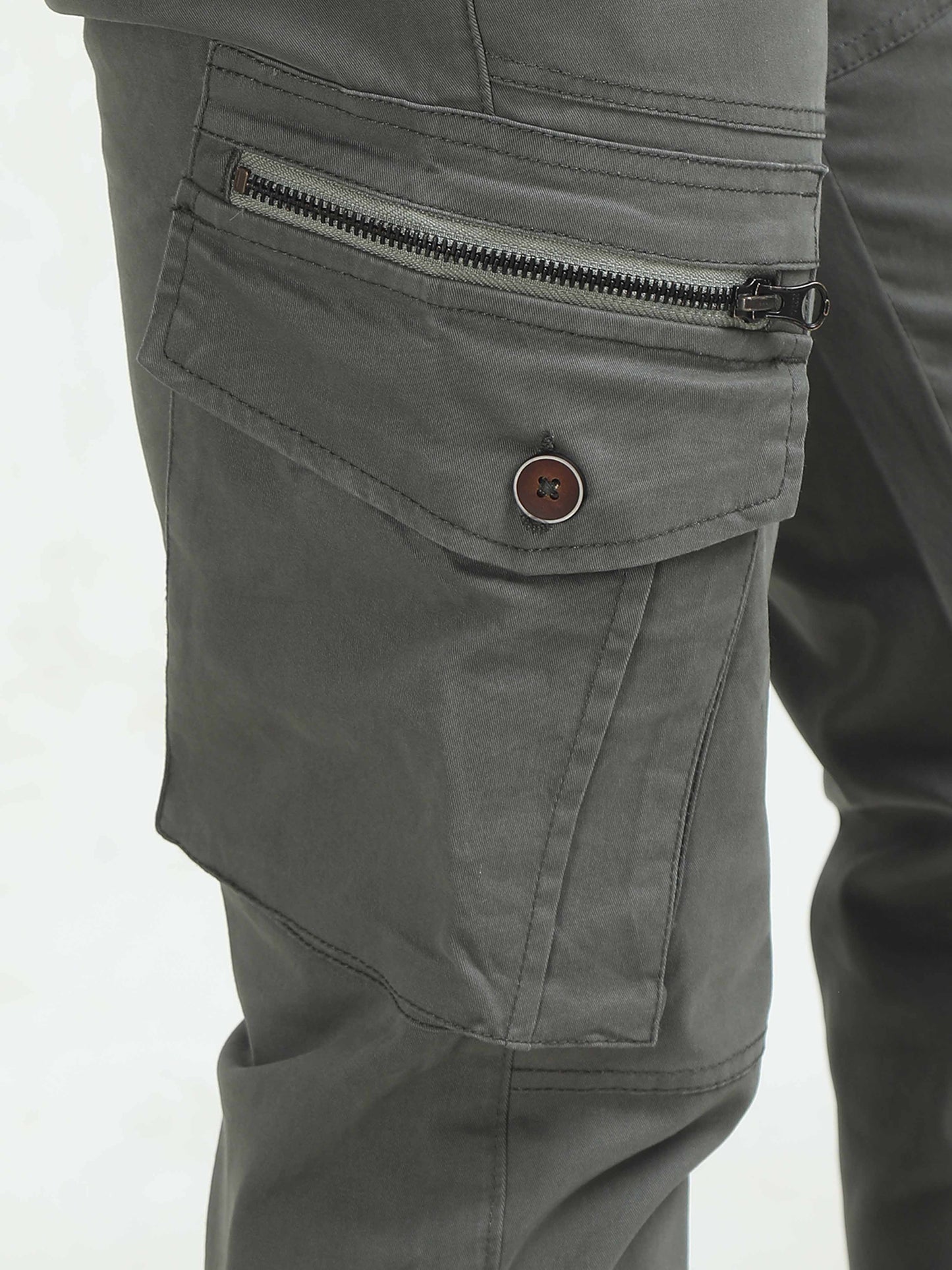 Grey Zipper Cargo Pants For Men