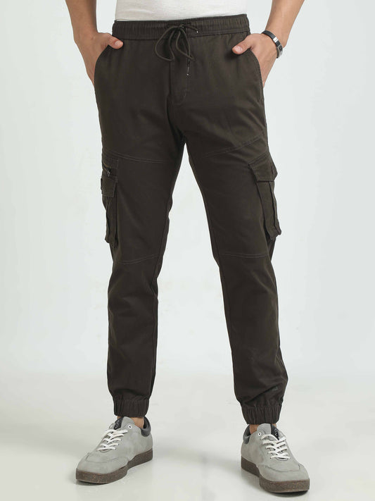 Brown Snap Zipper Cargo Pants For Men