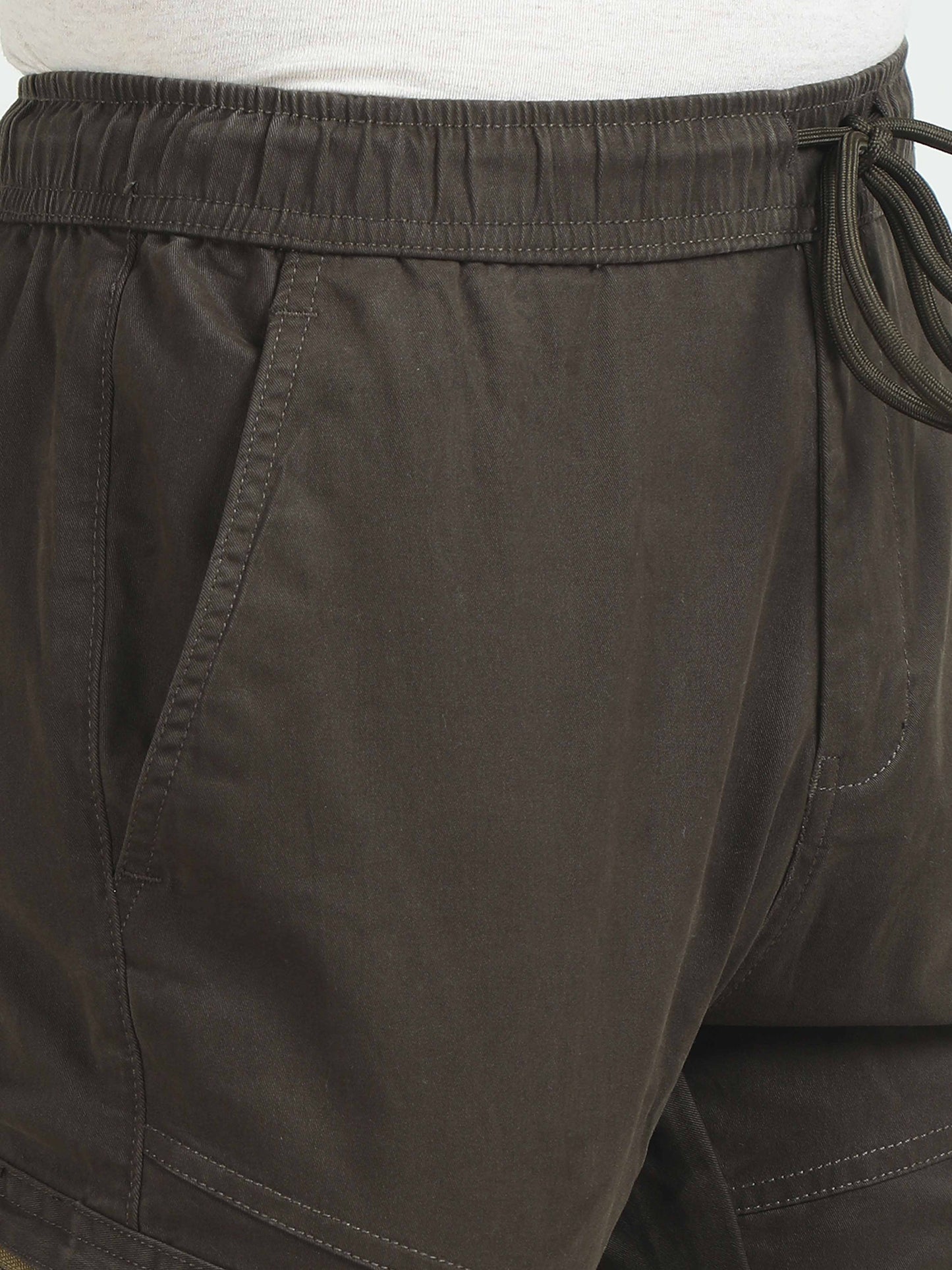 Brown Snap Zipper Cargo Pants For Men